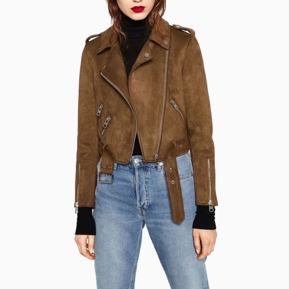 Blogger Favorite Zara Moto Jacket In Dark Green Silver Hardware